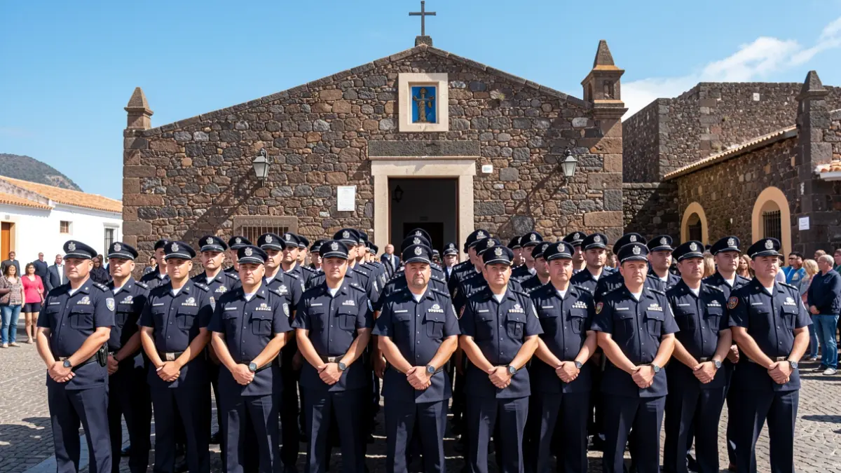 Image of 32 Telde Local Police officers being appointed as career civil servants in front of the San Pedro Mártir hermitage.