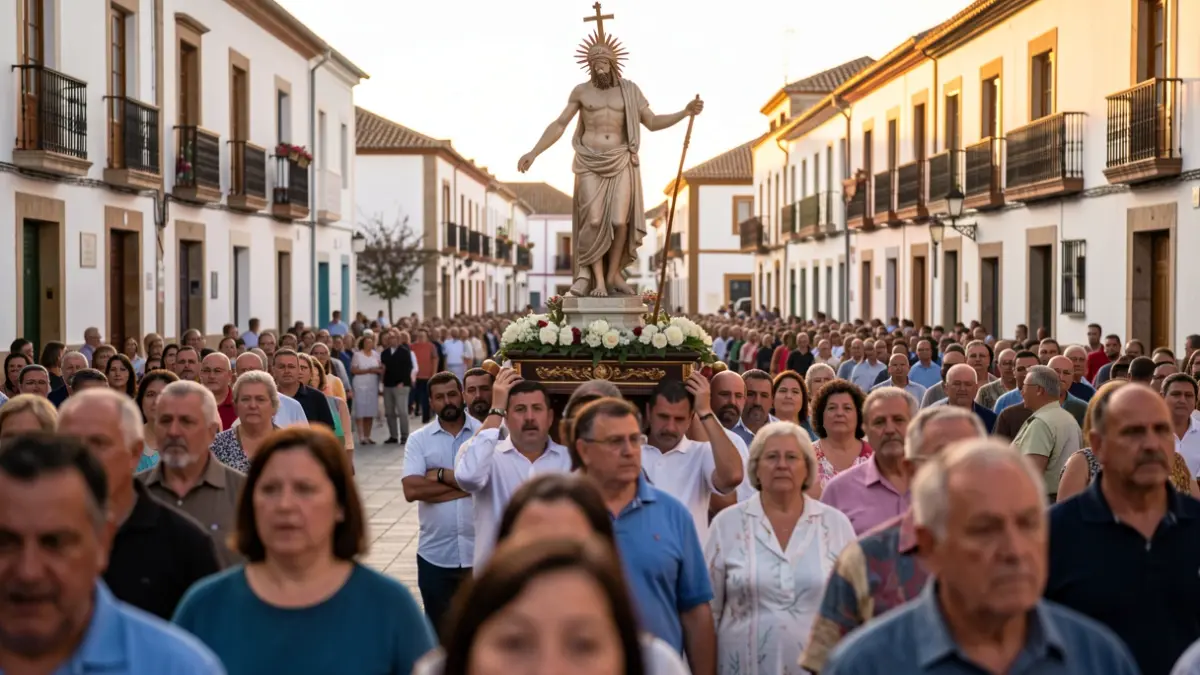 Image of the Bajada del Santísimo Cristo de Telde with devotees and traditional architecture.