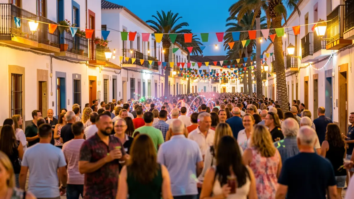 Imagen genérica de las fiestas populares de Teror, Gran Canaria, con gente disfrutando del ambiente festivo y la música.