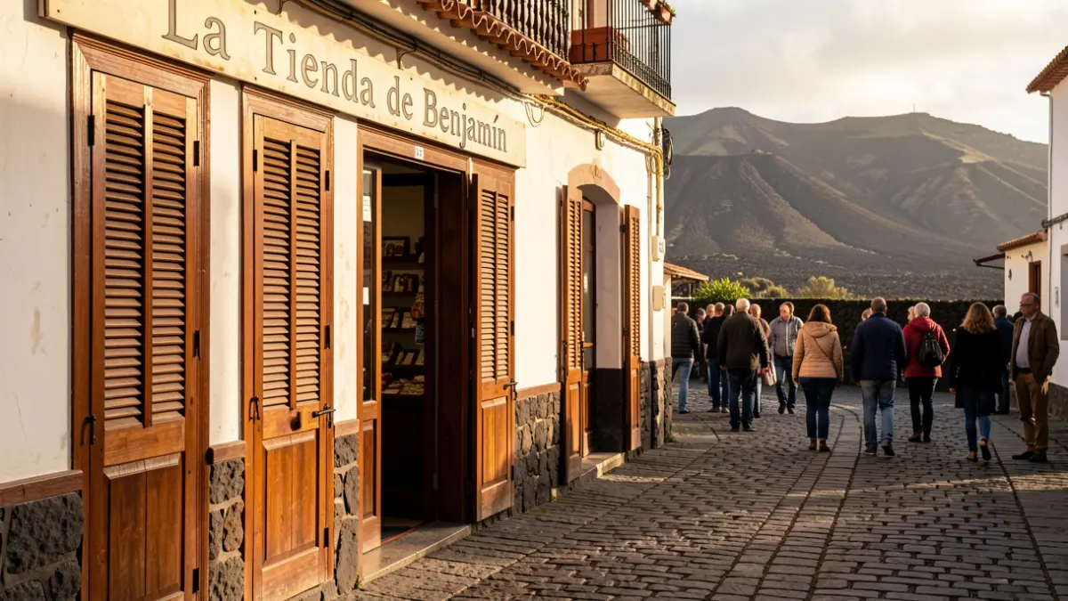 Fachada de la Tienda de Benjamín en Teror, Gran Canaria, con luz de tarde.