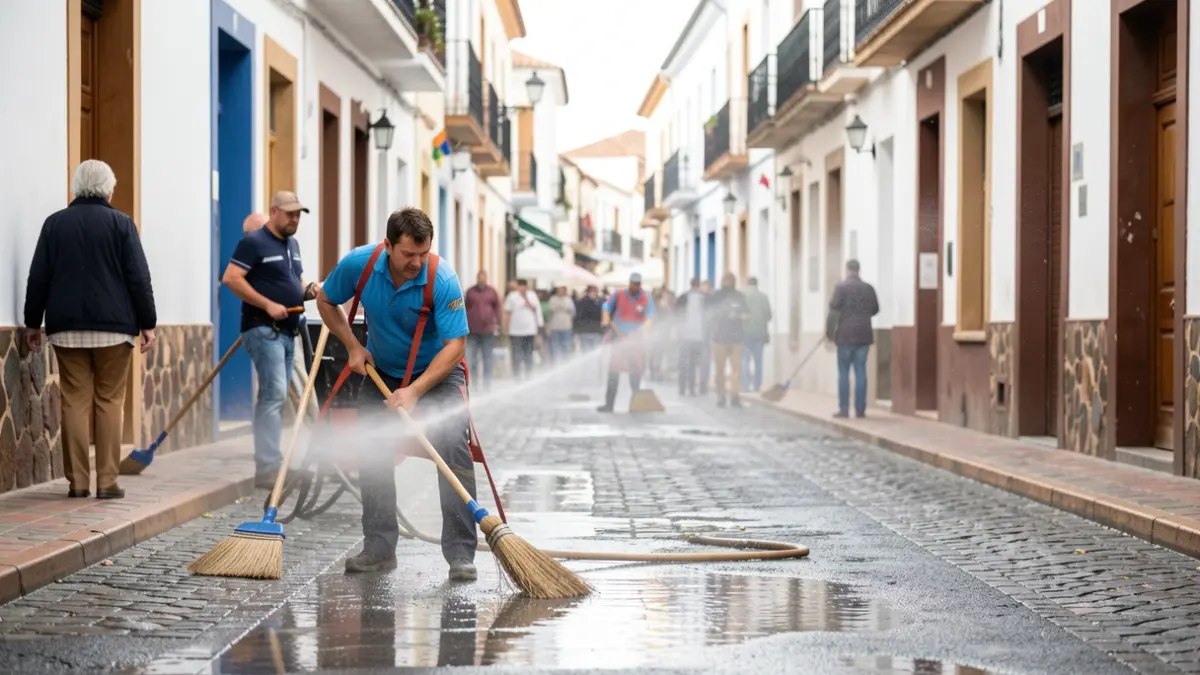 Generic image of street cleaning in Teror after the Fiesta del Pino.