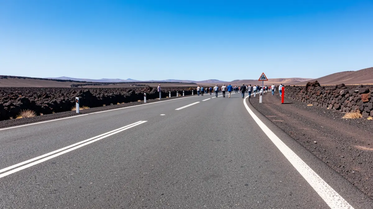 Imagen genérica de una carretera segura en Lanzarote con arcén y señalización clara.