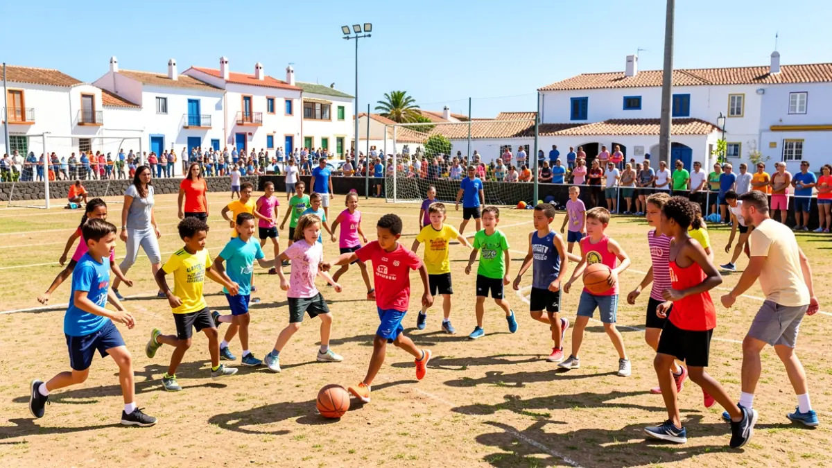 Imagen de niños y adultos participando en diversas actividades deportivas en Tinajo, Lanzarote.