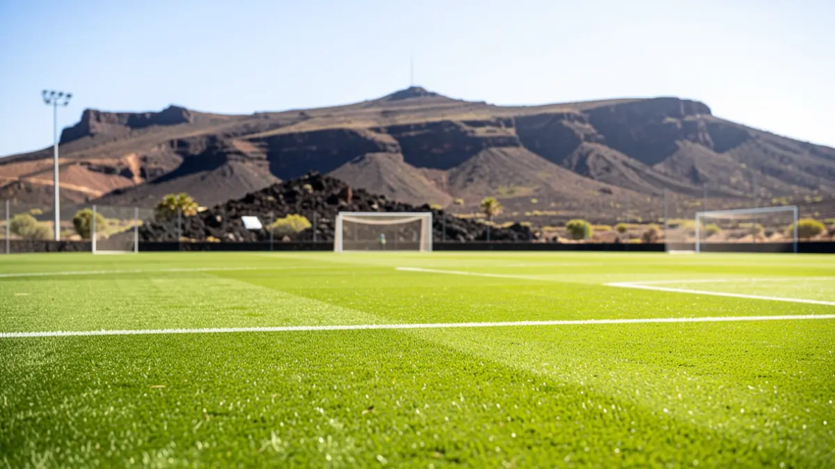 Generic image of a football field in Lanzarote with volcanic landscape.