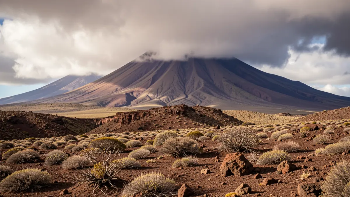 Volcanic landscape of Tenerife with Teide in the background.