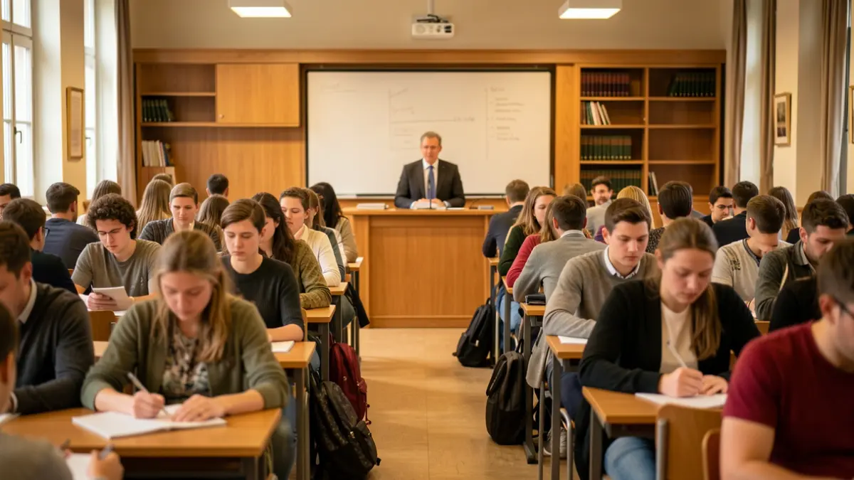 Imagen genérica de estudiantes en una sala de conferencias universitaria.