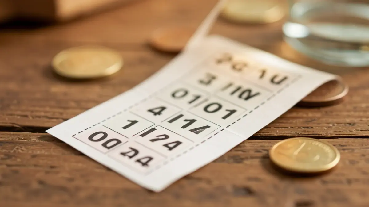 Imagen genérica de un boleto de lotería con monedas.