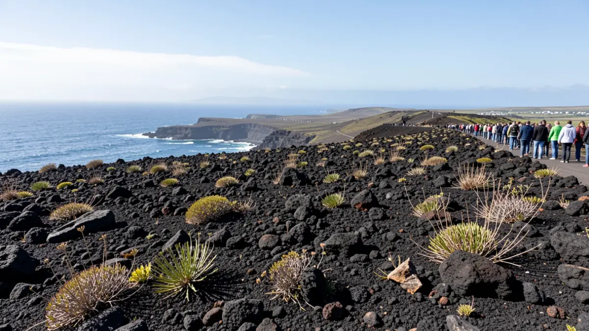 Volcanic landscape on the coast of La Palma after the eruption.