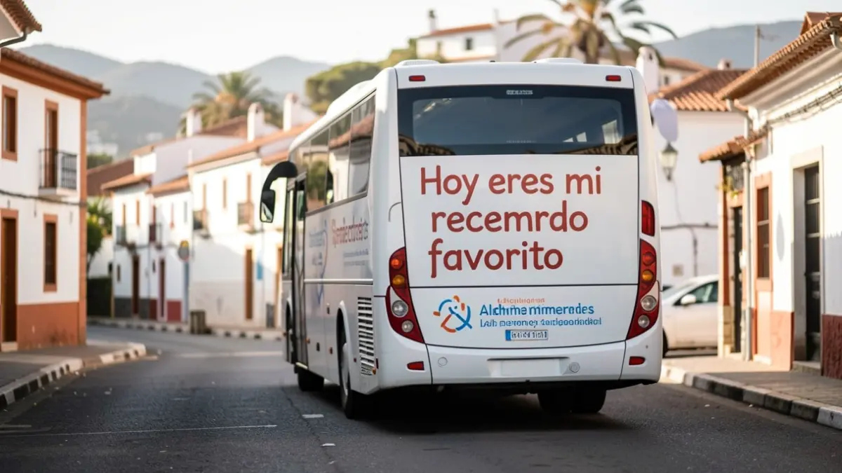 Autobús de la campaña de sensibilización sobre el Alzheimer con el lema 'Hoy eres mi recuerdo favorito'.