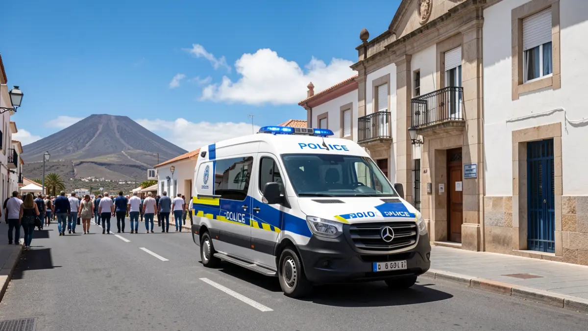 Mobile police unit in front of the Fasnia Town Hall.
