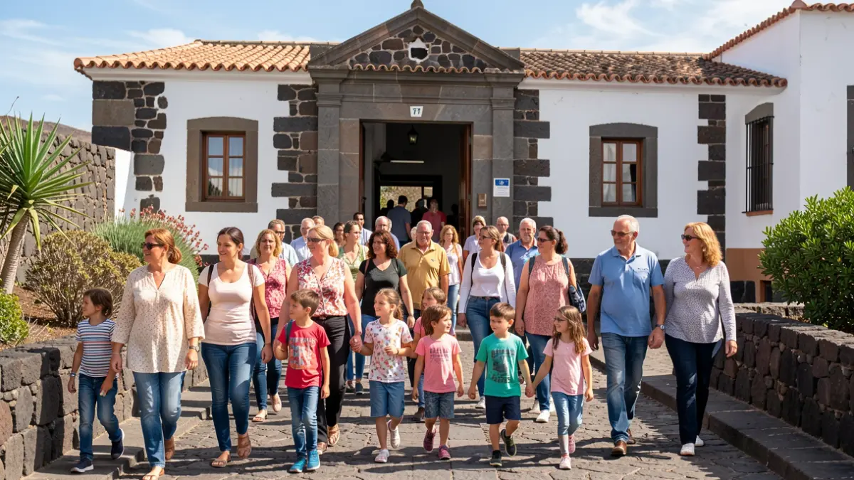 Parents and children attend the start of the school year in Valverde, El Hierro.