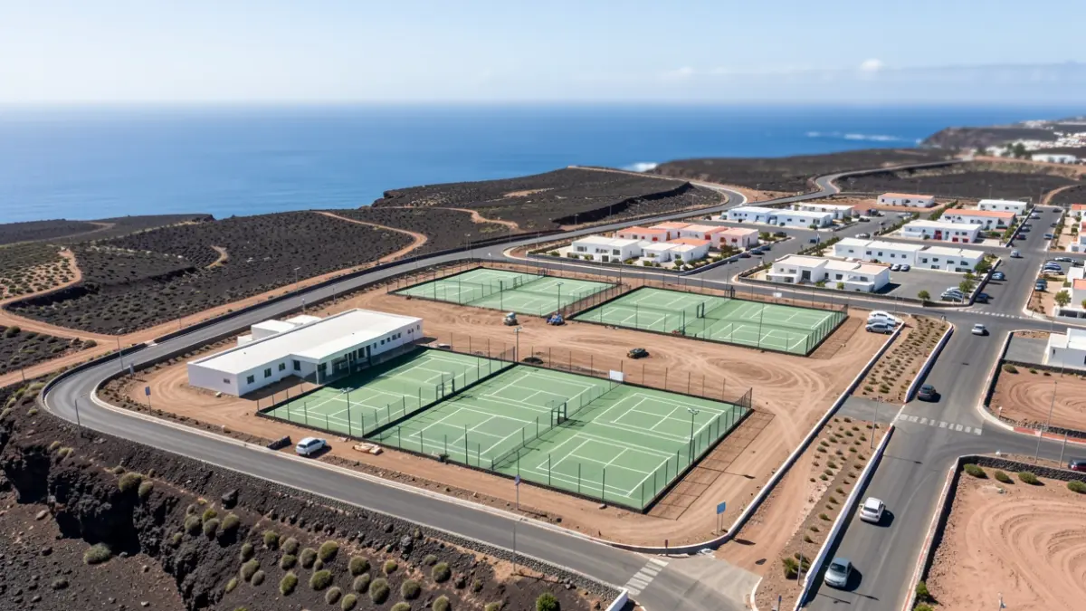 Aerial view of the expansion of the El Tamaduste Sports Center in Valverde, El Hierro.