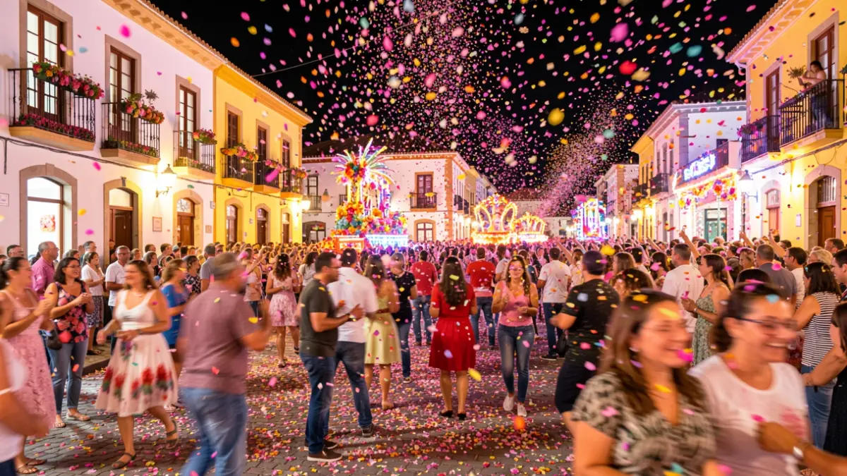 Generic image of a night Battle of Flowers with confetti and floats.
