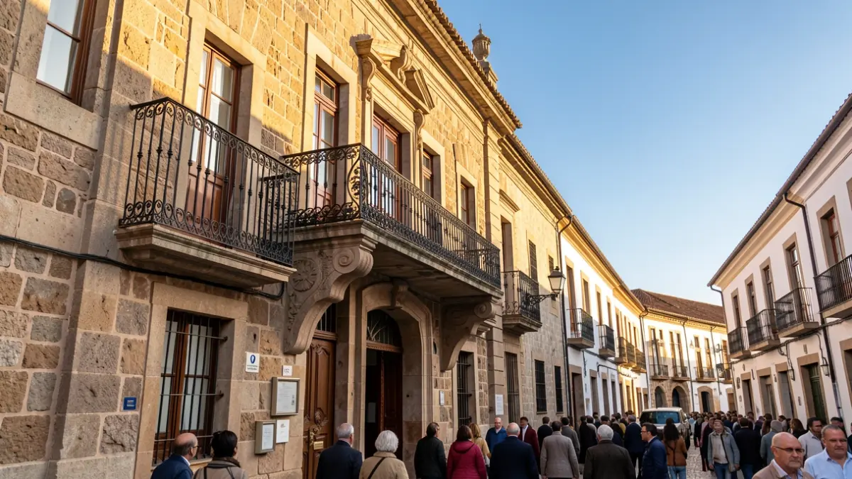 Fachada del Ayuntamiento de Vega de San Mateo en un día soleado.