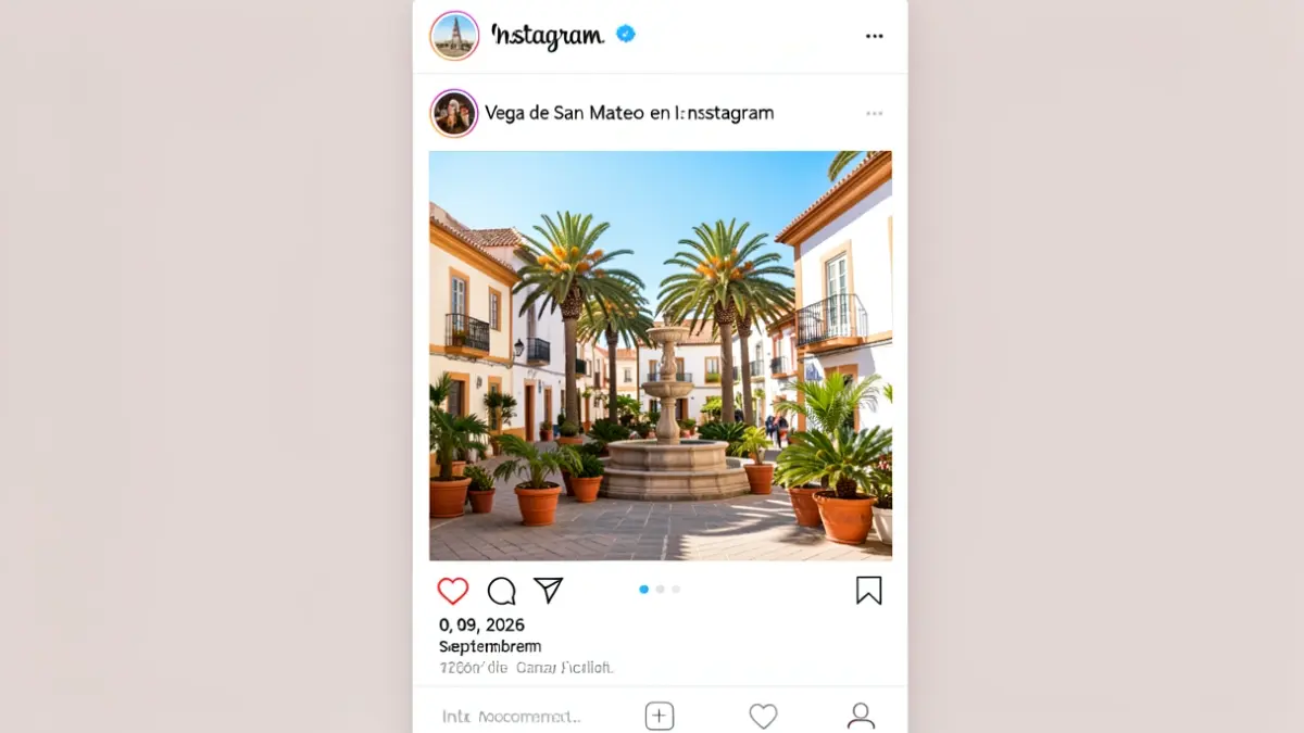 Screenshot of an Instagram post from the Vega de San Mateo City Council, showing a photo of the town.