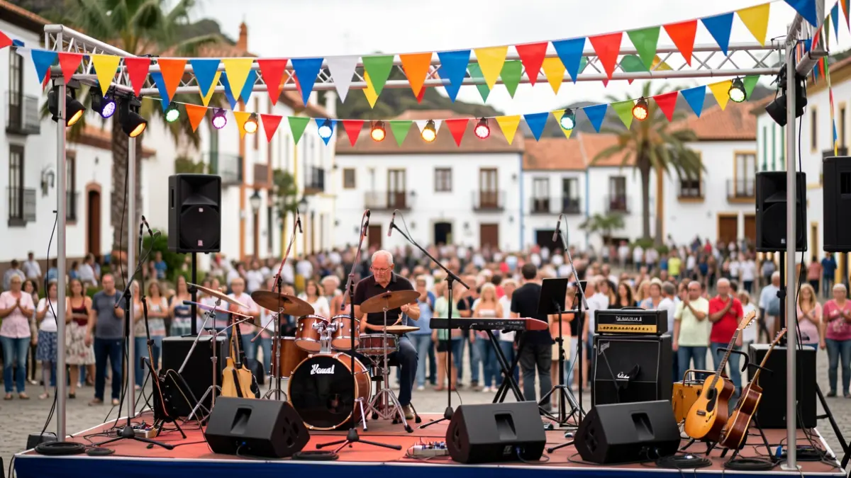 Imagen genérica de un escenario musical preparado para un evento familiar en una plaza.