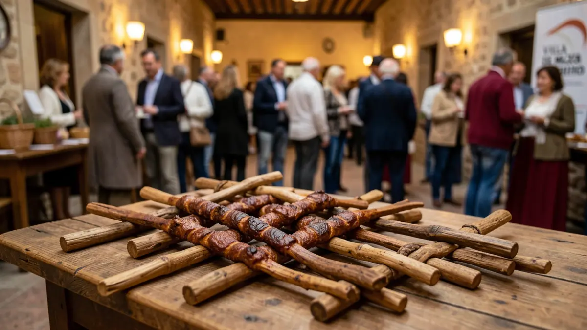 Palos de garrote y tolete canario expuestos en una mesa de madera.