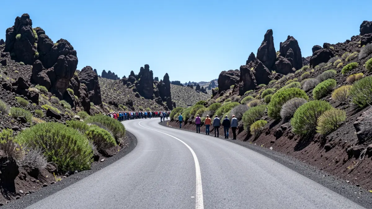 Imagen de una carretera en un paisaje volcánico de La Palma, utilizada para una prueba de rally.