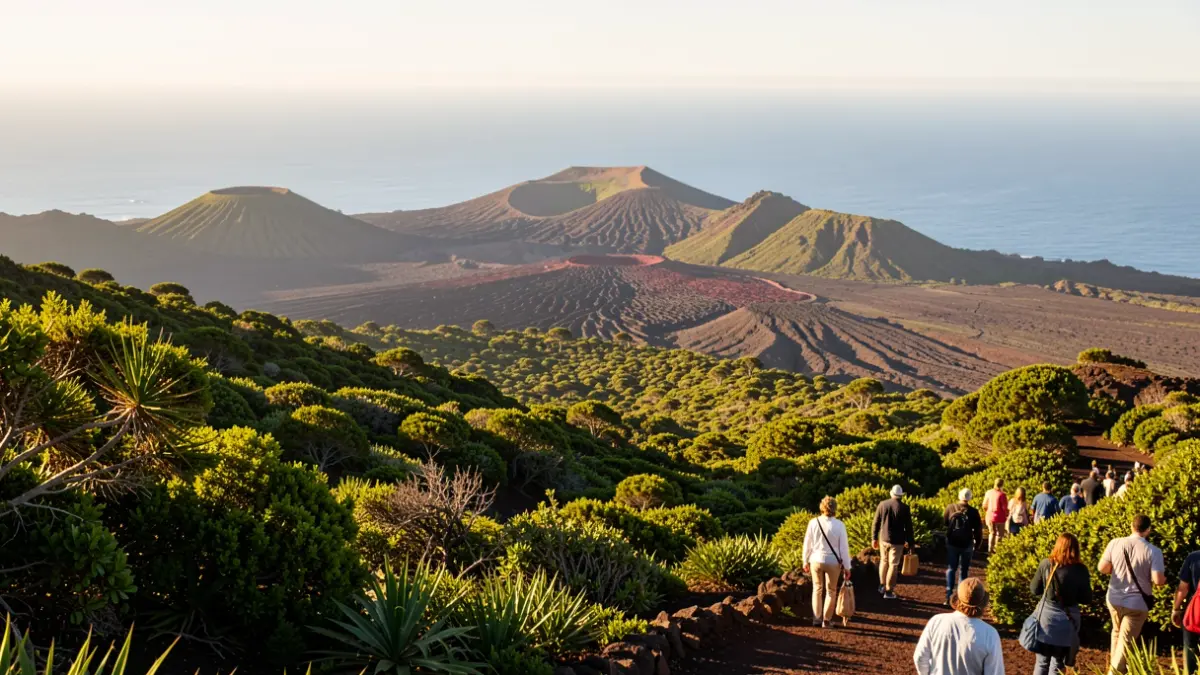 Paisaje genérico de Canarias con vegetación volcánica.