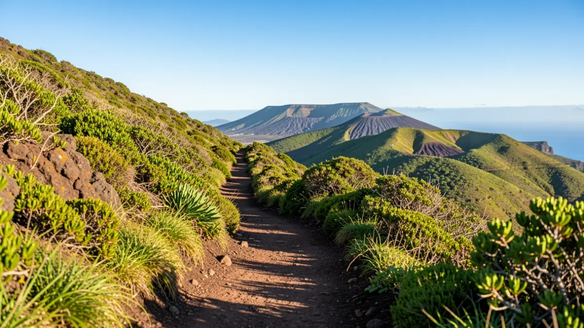 Hiking trail in a volcanic landscape of La Palma.