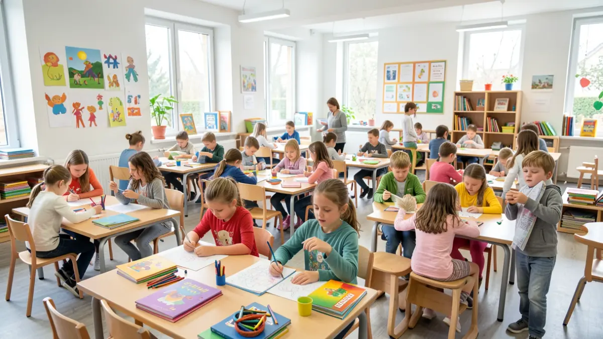 Children participating in educational and leisure activities in a classroom.