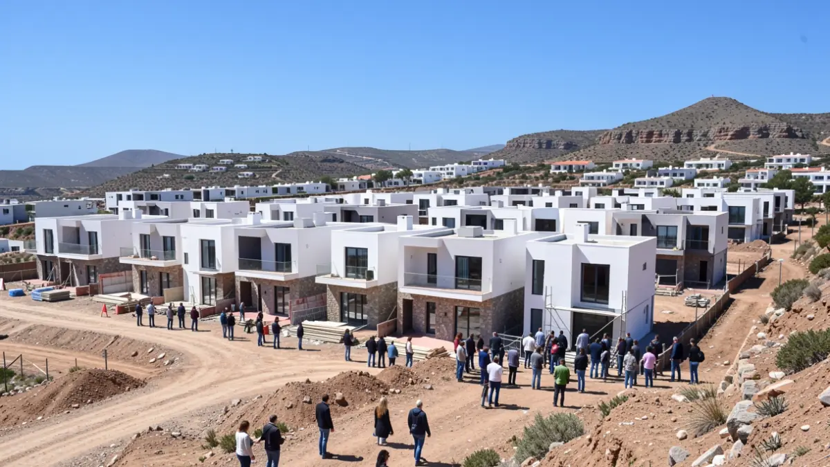 Imagen de viviendas en construcción en un entorno de Lanzarote.