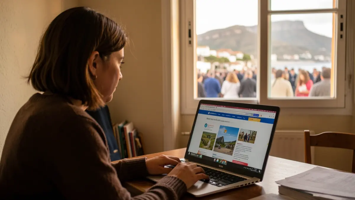 Generic image of a student using a laptop in a room with a window showing a Canarias landscape.