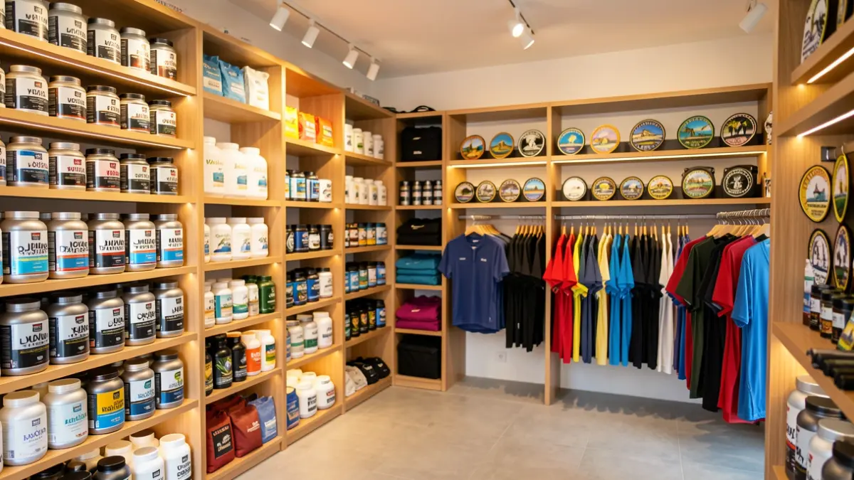 Imagen de la tienda Alpha Fit Canarias en Telde, mostrando productos de fitness y ropa deportiva.