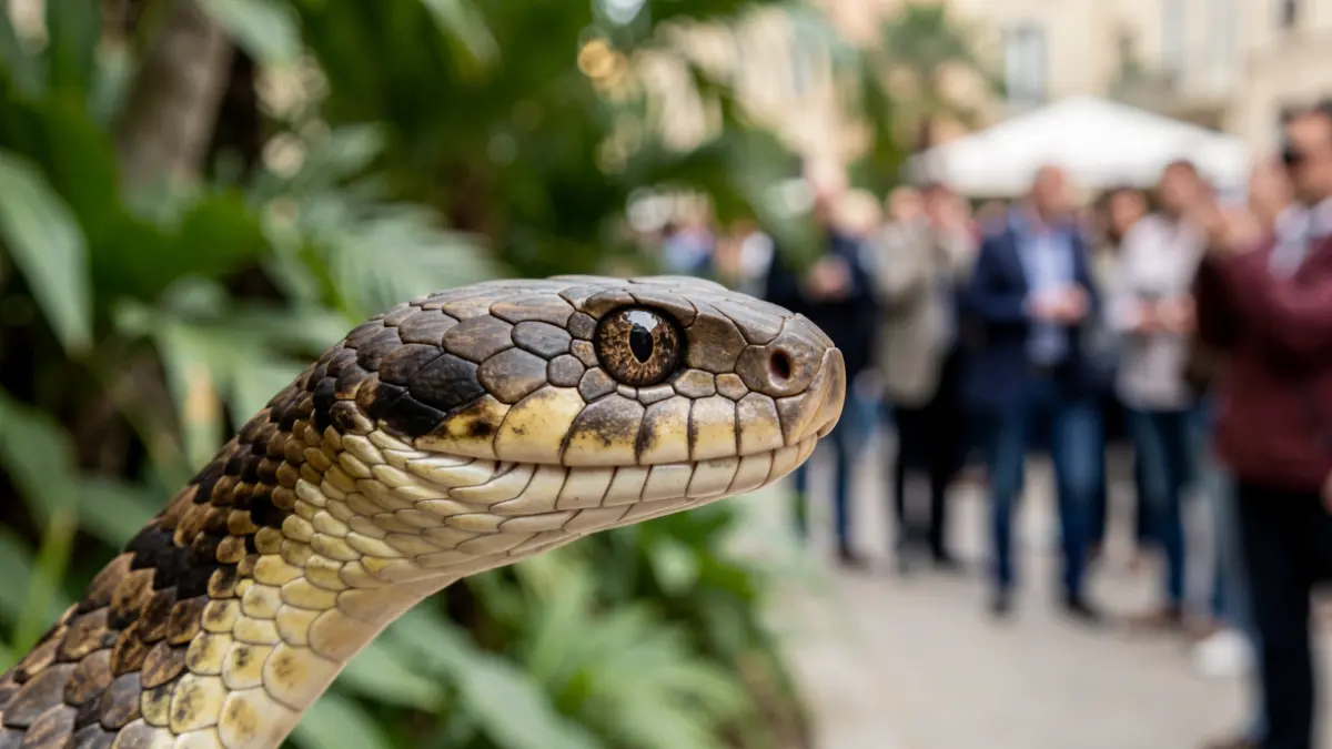 Generic image of an exotic snake with detailed scales, against a blurred green background.