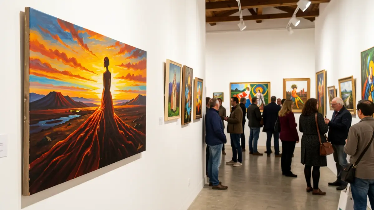 Exposición de arte en la Casa de la Cultura Agustín de la Hoz, Lanzarote, con la obra 'Raíces que respiran' como foco.