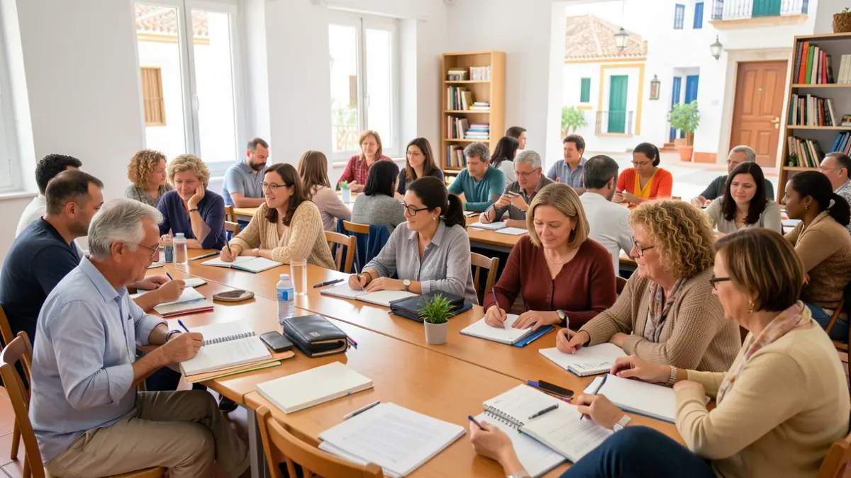 Image of adults of various nationalities learning Spanish in a class in Arrecife.