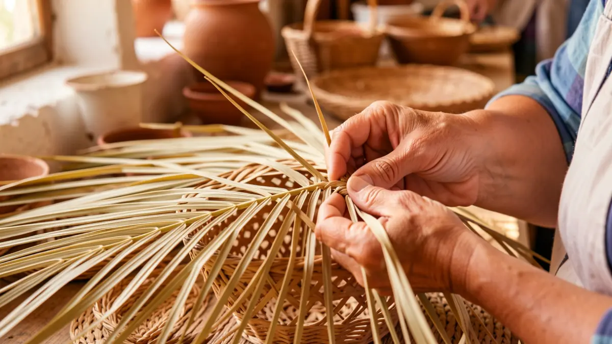 Imagen genérica de unas manos tejiendo artesanía tradicional canaria.
