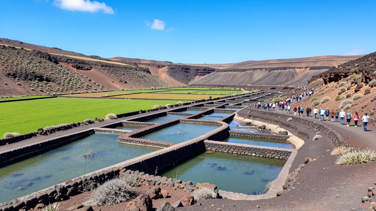 Imagen genérica de canales de agua en un paisaje volcánico de Lanzarote.
