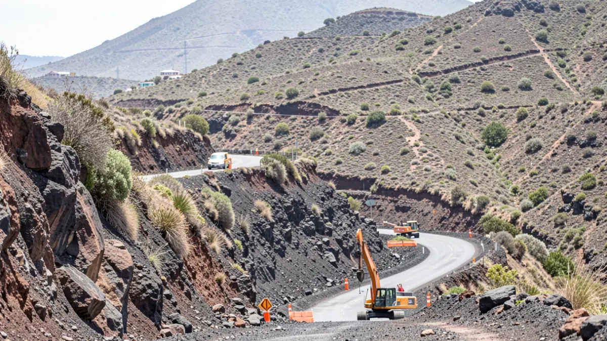 Slope stabilization work on the road accessing the coast of Vallehermoso, La Gomera.