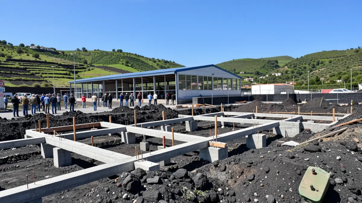 Obras de cimentación del nuevo Mercado de San Mateo en Canarias.
