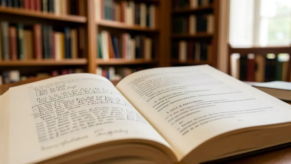 Imagen genérica de un libro abierto con texto manuscrito y mecanografiado en una biblioteca.