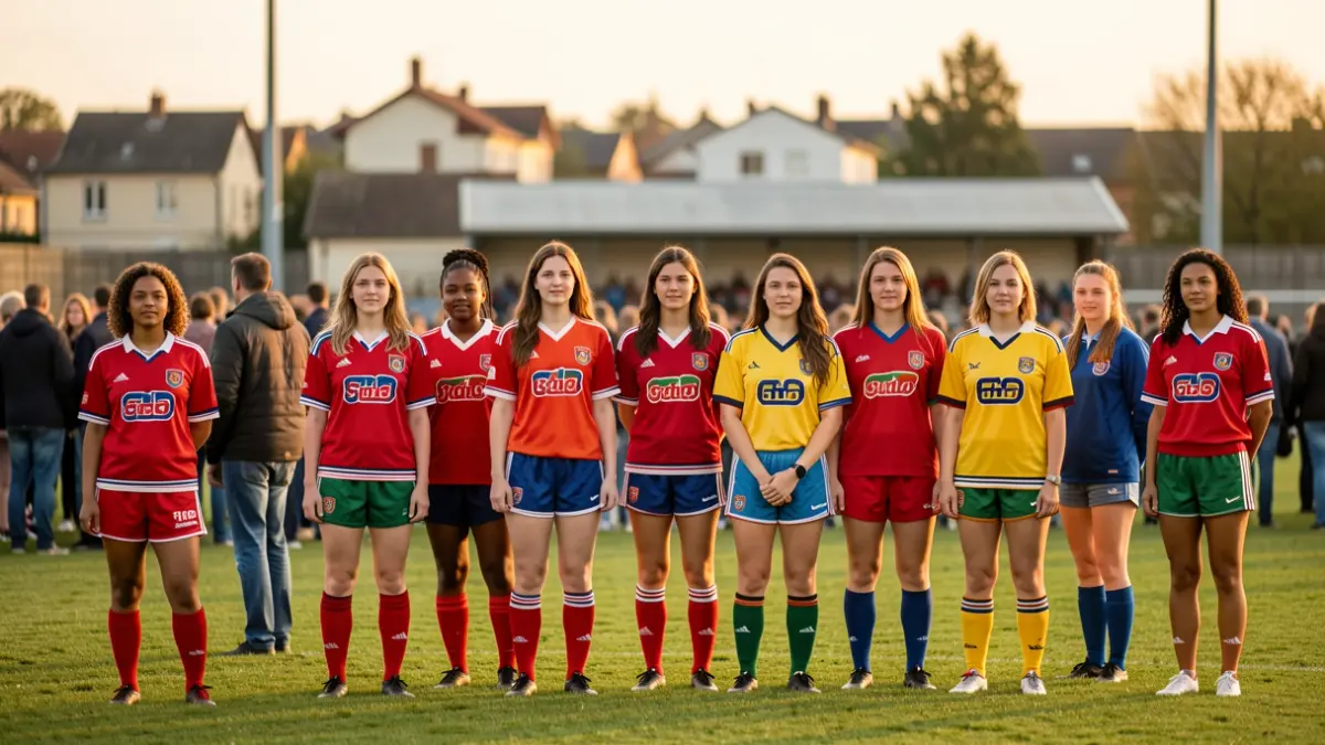 Generic image of a women's football team from the 1990s on a field.