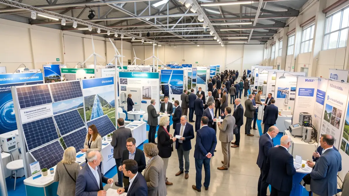Image of the Canagua y Energía fair in Agüimes, Gran Canaria, featuring clean energy and water management exhibitors.
