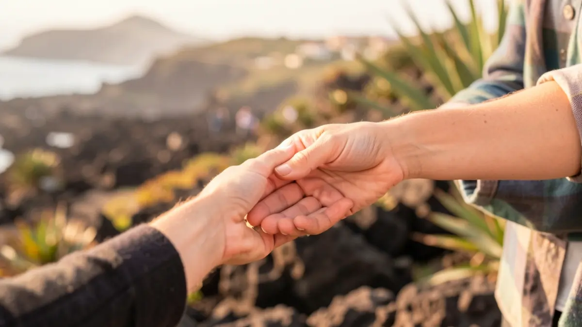 Symbolic image of palliative care in Canarias, with hands offering comfort in a supportive environment.