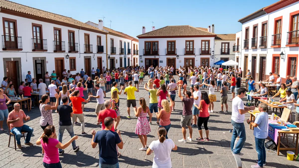 Town square in Candelaria full of people participating in municipal activities.
