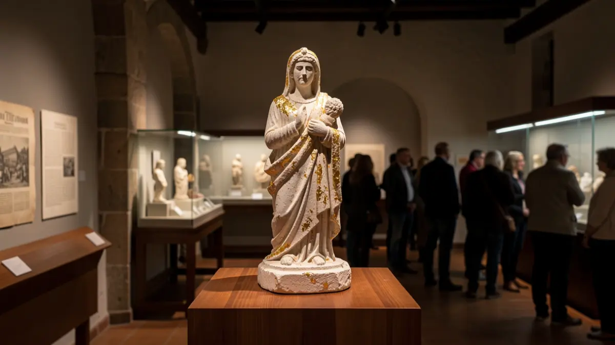 Generic image of a replica of an ancient religious statue in an exhibition hall.