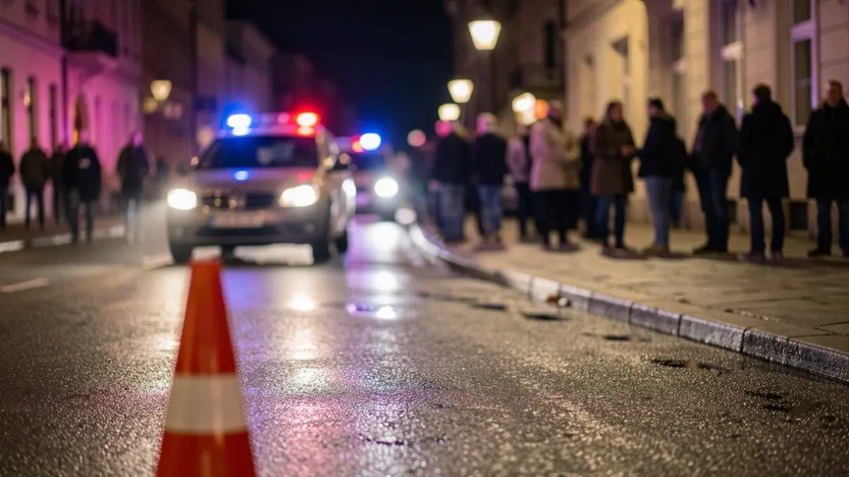 Generic image of emergency lights on wet asphalt at night.