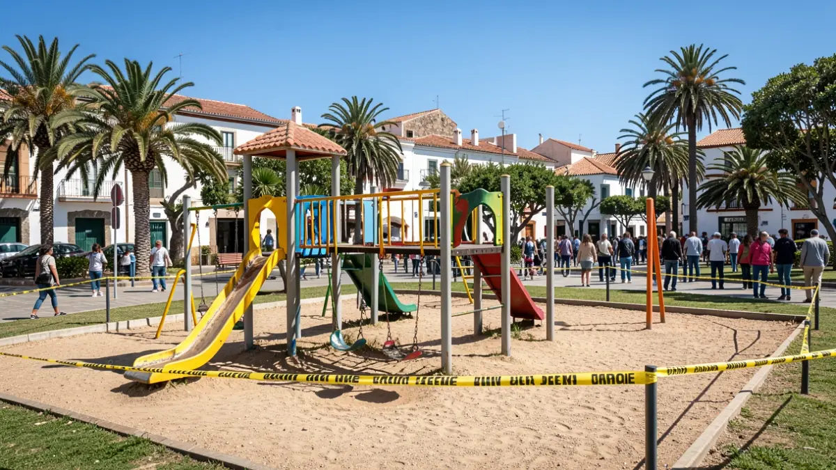 Imagen genérica de un parque infantil en Telde con una zona precintada por obras de rehabilitación.