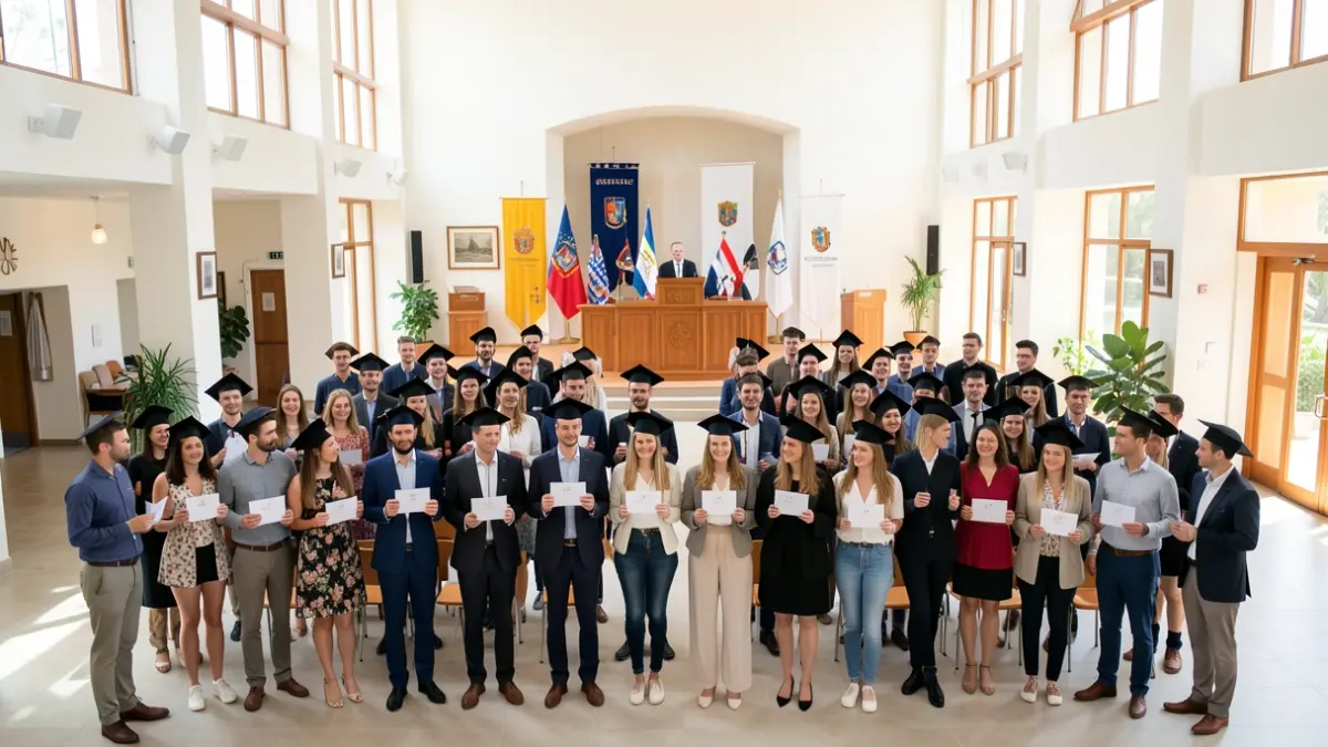 Generic image of a group of young adults receiving diplomas at an official ceremony in a youth center.