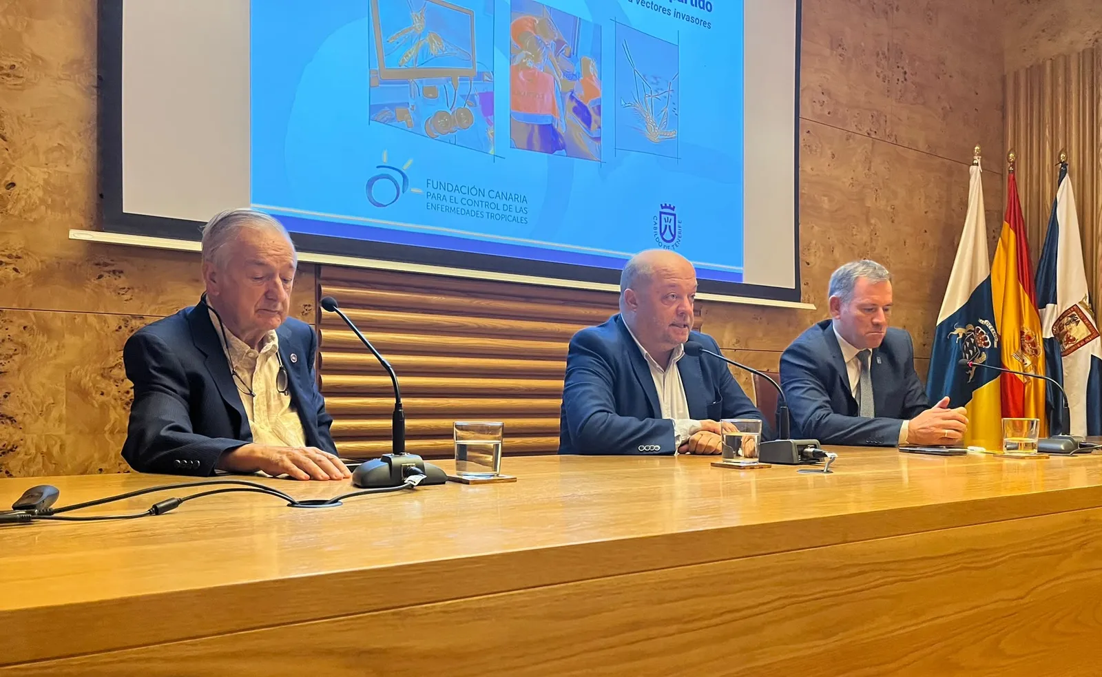 Pie de foto: José Díaz-Flores, Basilio Valladares y Pedro González, durante la inauguración de las jornadas ‘Vectores sin Fronteras’ en el Museo MUNA.