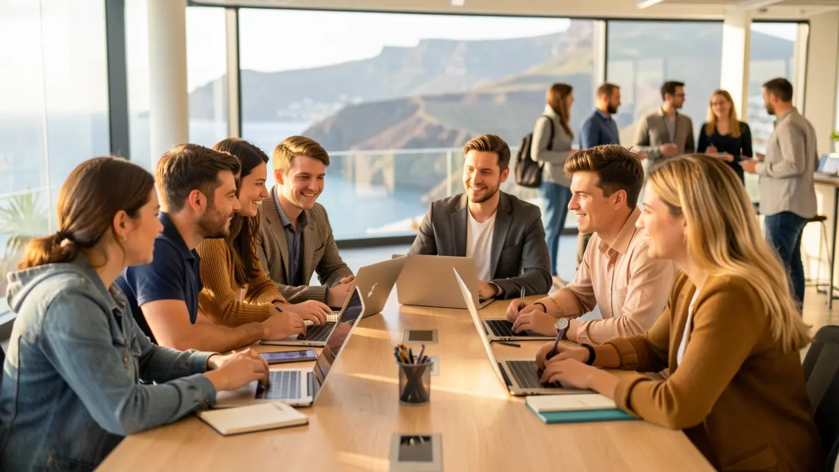 Group of young professionals collaborating on an innovation and digital transformation project in the Canary Islands.