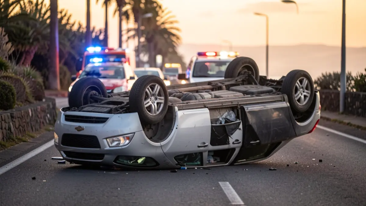 Generic image of a traffic accident with two vehicles involved and one overturned in Arona, Tenerife.