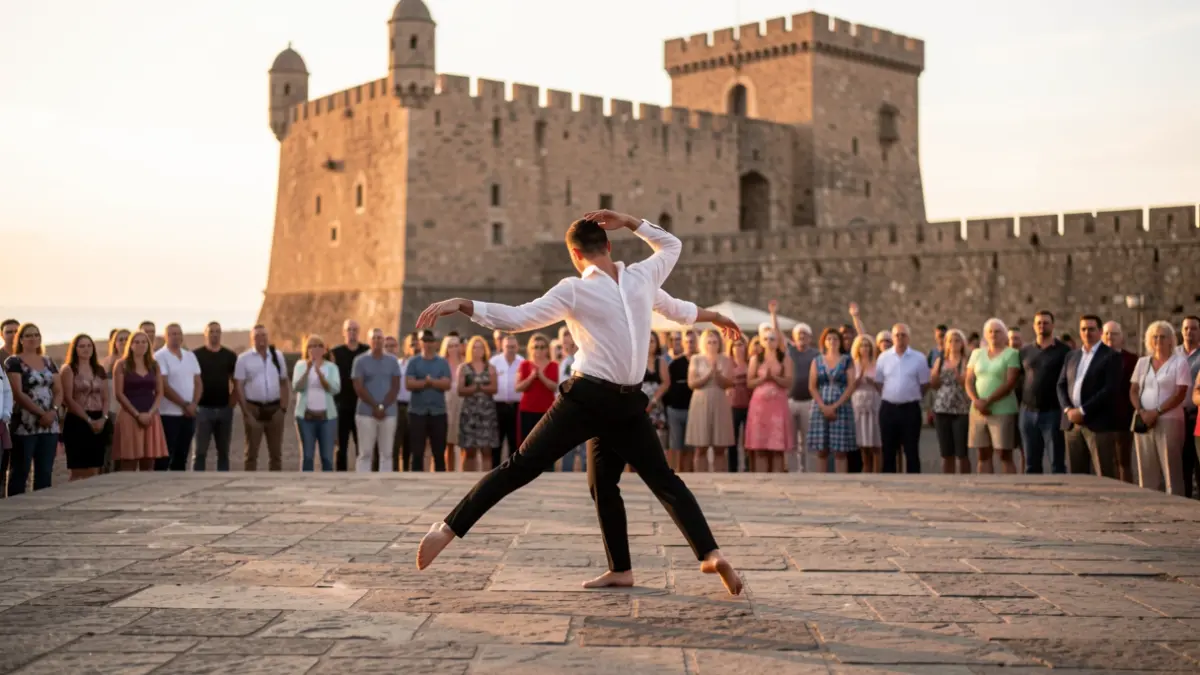 Imagen genérica de una actuación de danza contemporánea en un entorno histórico.
