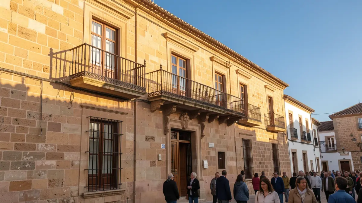 Imagen genérica de la fachada de un ayuntamiento canario con balcón ornamentado, bajo la luz del sol de la tarde.