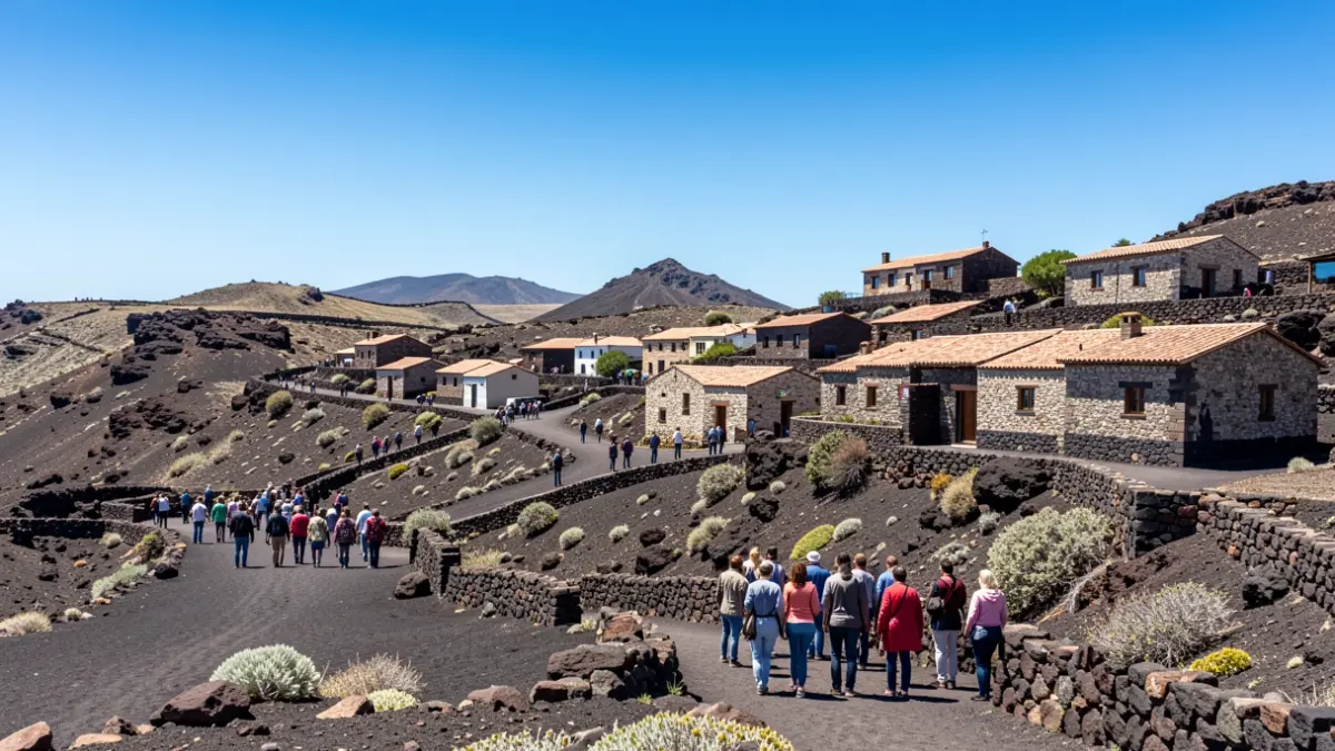 Imagen genérica de la arquitectura tradicional canaria y el paisaje volcánico.
